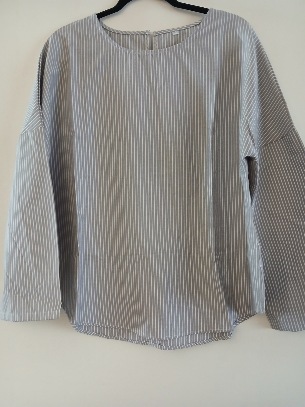 Striped Cotton Blend Blouse Gray & White XL New $18